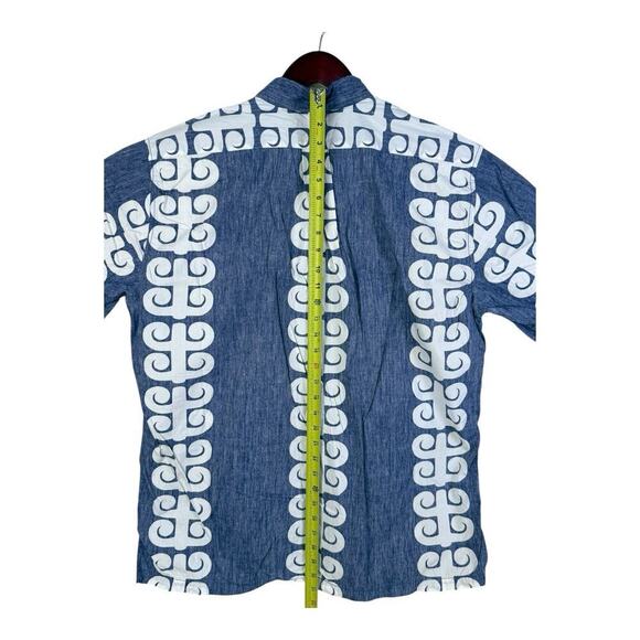 Reyn Spooner Hawaiian Shirt Mens Large Gray Geometric Short Sleeve Button Up - Picture 8 of 12